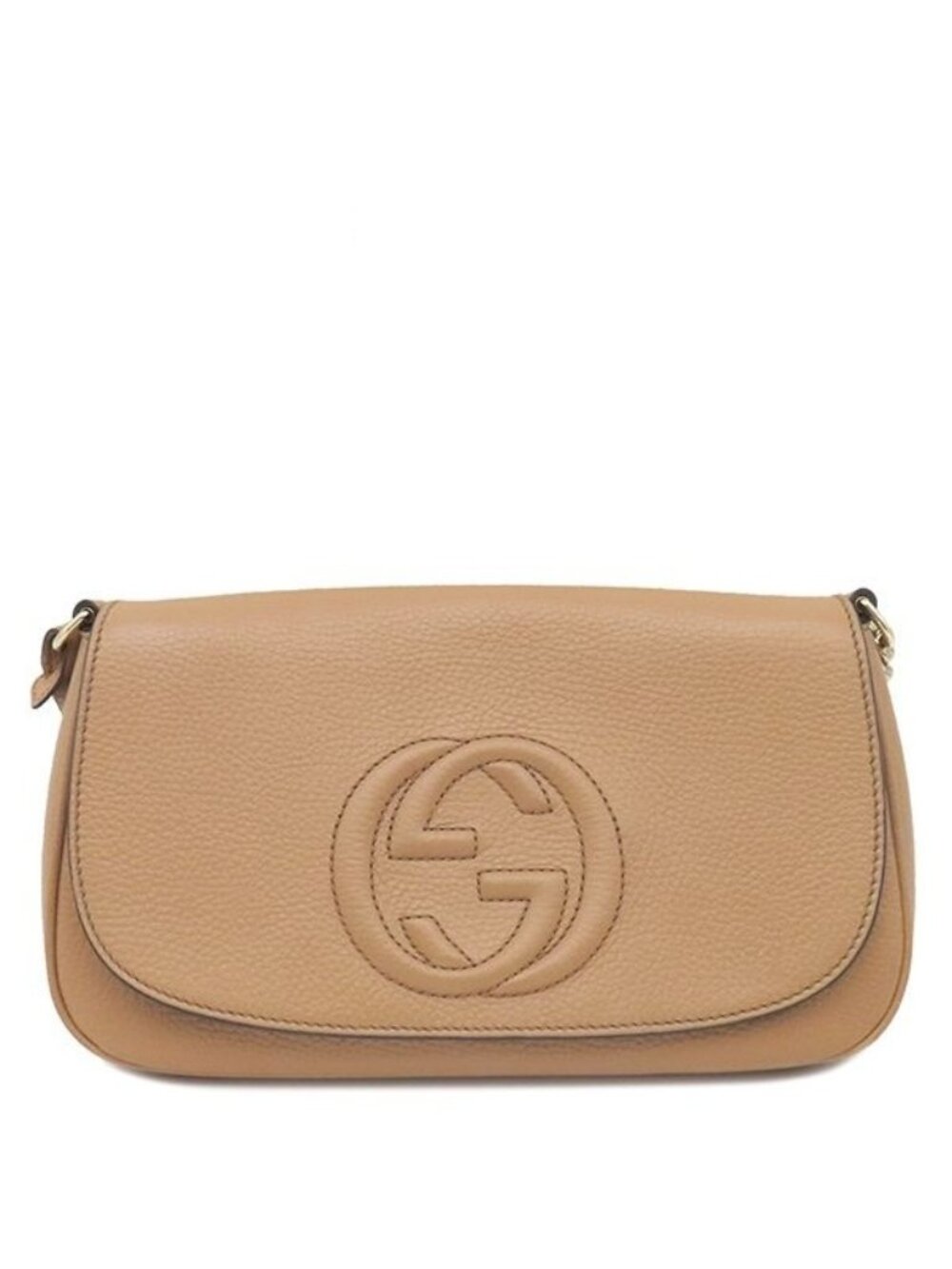 Gucci Shoulder Bag Soho Interlocking G Chain Leather Beige Gold Tassel